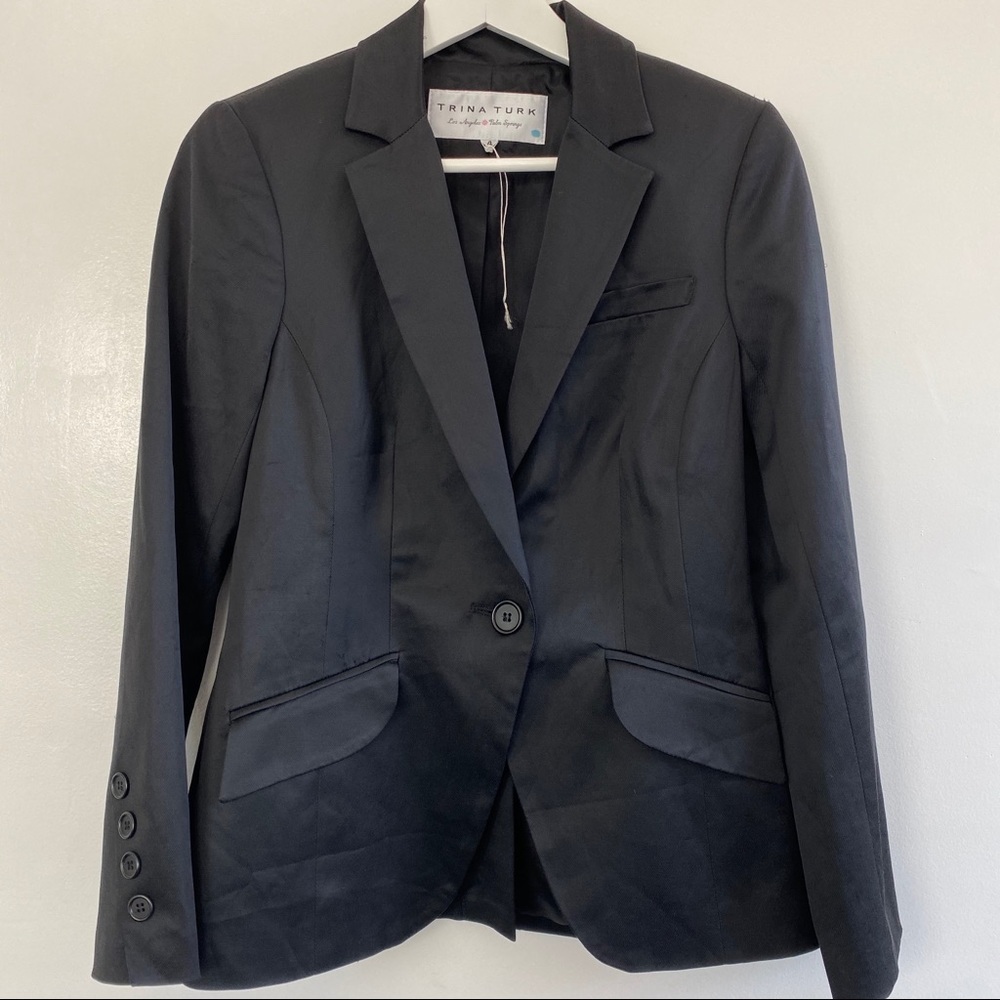 Trina Turk Black Blazer Jacket satin sheen​